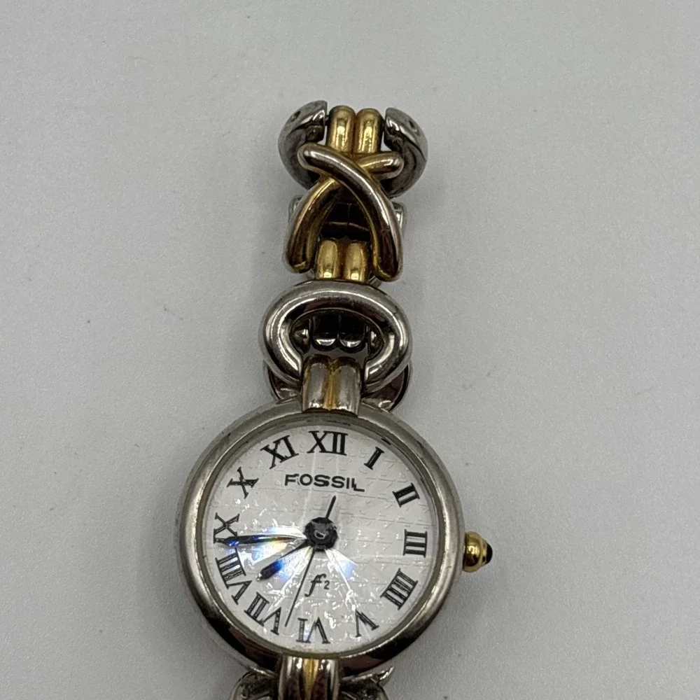 Fossil‎ DC-9696 Quartz Watch Bracelet  Roman Numerals Rare Two Tone *UNTESTED*